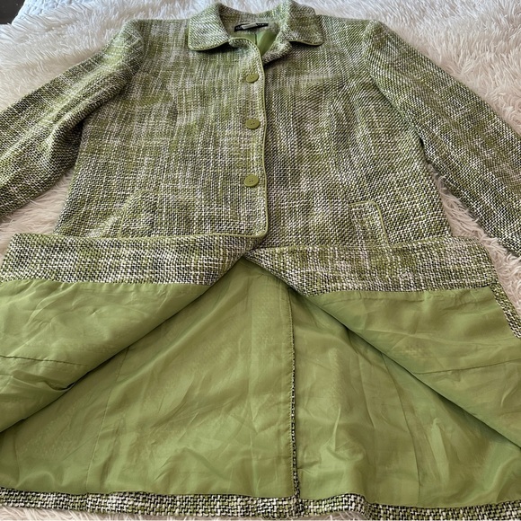 Dialogue Olive Houndstooth Tweed Trench Coat Size 10 - Picture 11 of 16